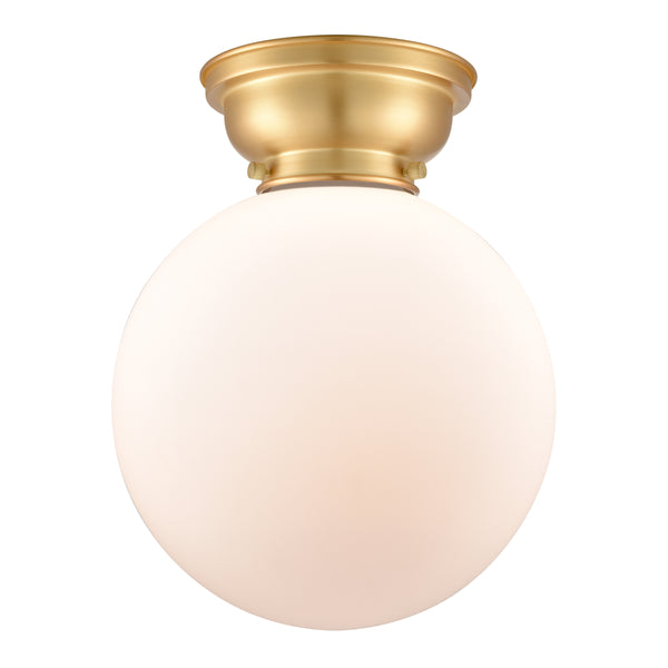 Beacon Flush Mount shown in the Satin Gold finish with a Matte White shade