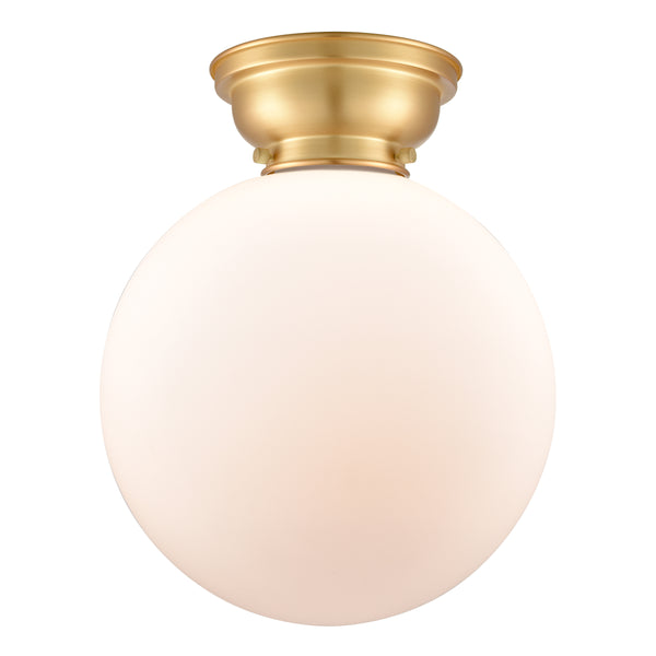 Beacon Flush Mount shown in the Satin Gold finish with a Matte White shade