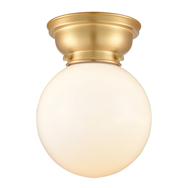 Beacon Flush Mount shown in the Satin Gold finish with a Matte White shade