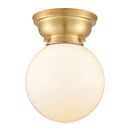 Beacon Flush Mount shown in the Satin Gold finish with a Matte White shade