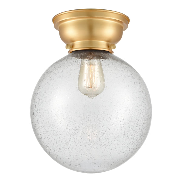 Beacon Flush Mount shown in the Satin Gold finish with a Seedy shade