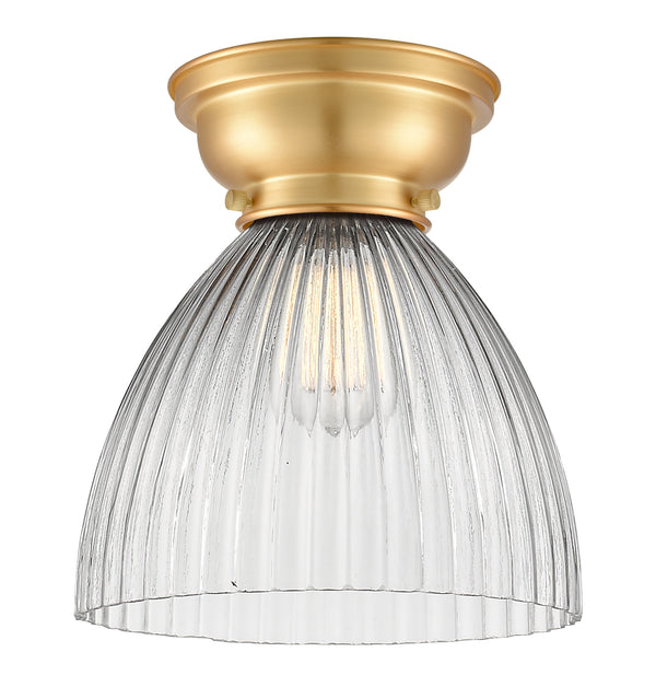 Seneca Falls Flush Mount shown in the Satin Gold finish with a Clear Halophane shade