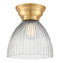 Seneca Falls Flush Mount shown in the Satin Gold finish with a Clear Halophane shade