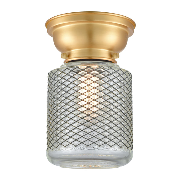 Stanton Flush Mount shown in the Satin Gold finish with a Clear Wire Mesh shade