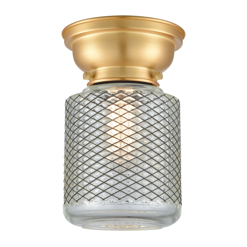 Stanton Flush Mount shown in the Satin Gold finish with a Clear Wire Mesh shade