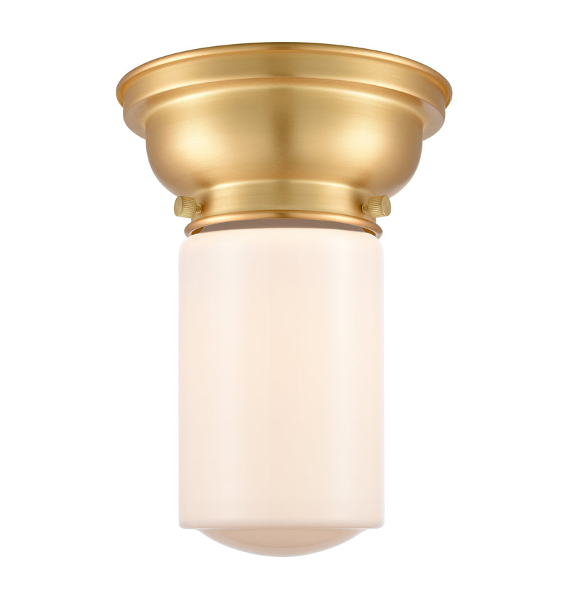 Dover Flush Mount shown in the Satin Gold finish with a Matte White shade