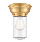 Dover Flush Mount shown in the Satin Gold finish with a Clear shade