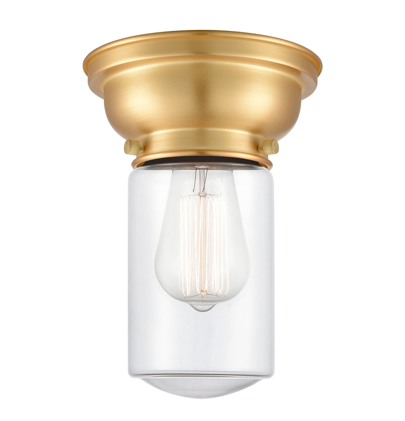 Dover Flush Mount shown in the Satin Gold finish with a Clear shade