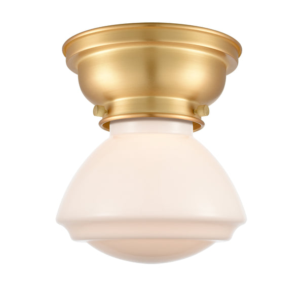 Olean Flush Mount shown in the Satin Gold finish with a Matte White shade