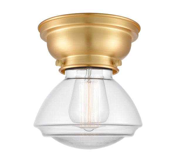 Olean Flush Mount shown in the Satin Gold finish with a Clear shade