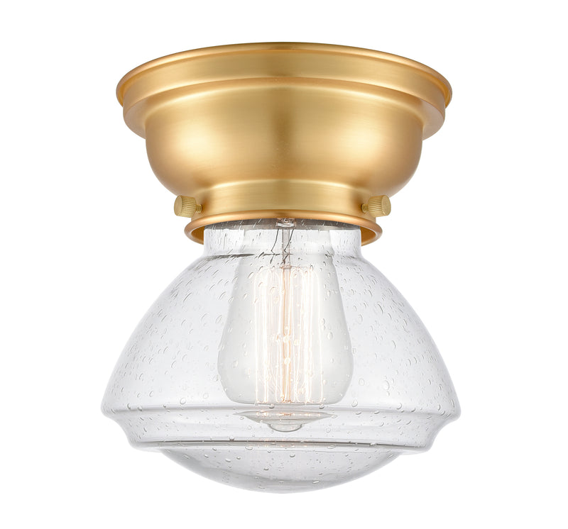 Olean Flush Mount shown in the Satin Gold finish with a Seedy shade
