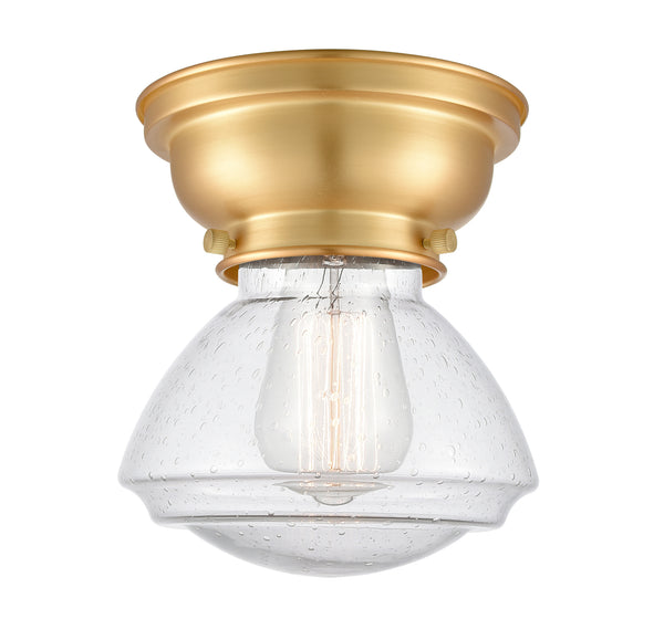 Olean Flush Mount shown in the Satin Gold finish with a Seedy shade