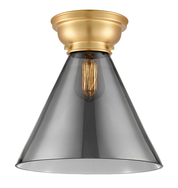 Cone Flush Mount shown in the Satin Gold finish with a Plated Smoke shade