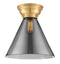 Cone Flush Mount shown in the Satin Gold finish with a Plated Smoke shade