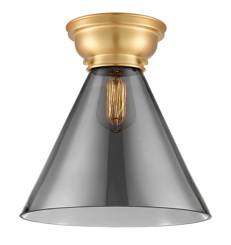Cone Flush Mount shown in the Satin Gold finish with a Plated Smoke shade