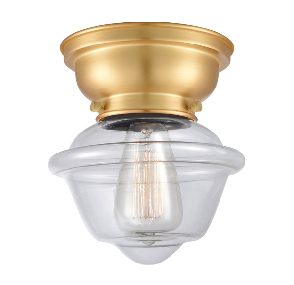 Oxford Flush Mount shown in the Satin Gold finish with a Clear shade
