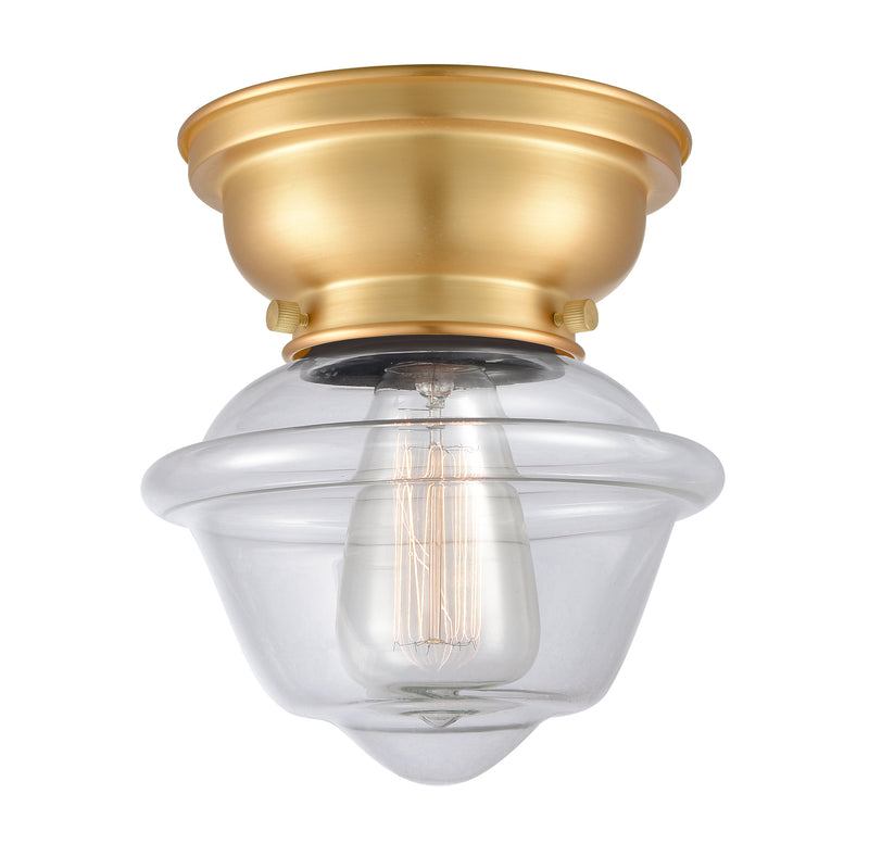 Oxford Flush Mount shown in the Satin Gold finish with a Clear shade