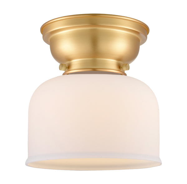 Bell Flush Mount shown in the Satin Gold finish with a Matte White shade