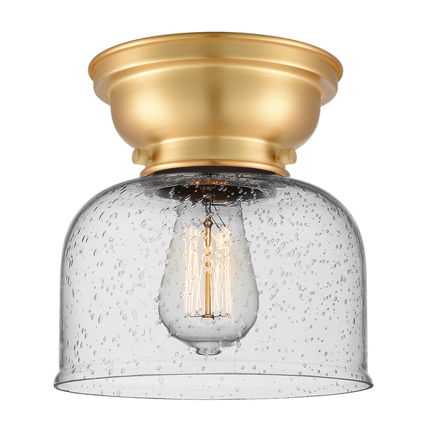 Bell Flush Mount shown in the Satin Gold finish with a Seedy shade