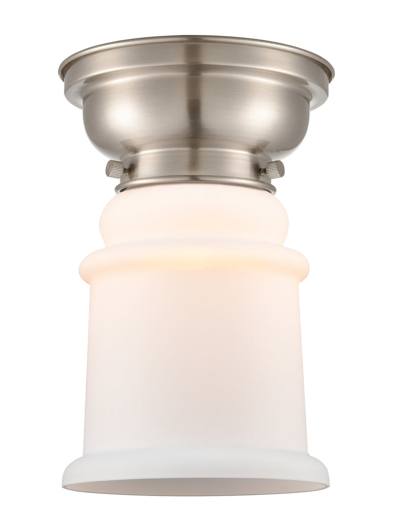 Canton Flush Mount shown in the Brushed Satin Nickel finish with a Matte White shade