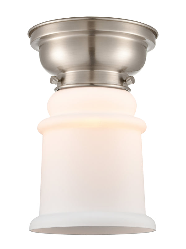 Canton Flush Mount shown in the Brushed Satin Nickel finish with a Matte White shade