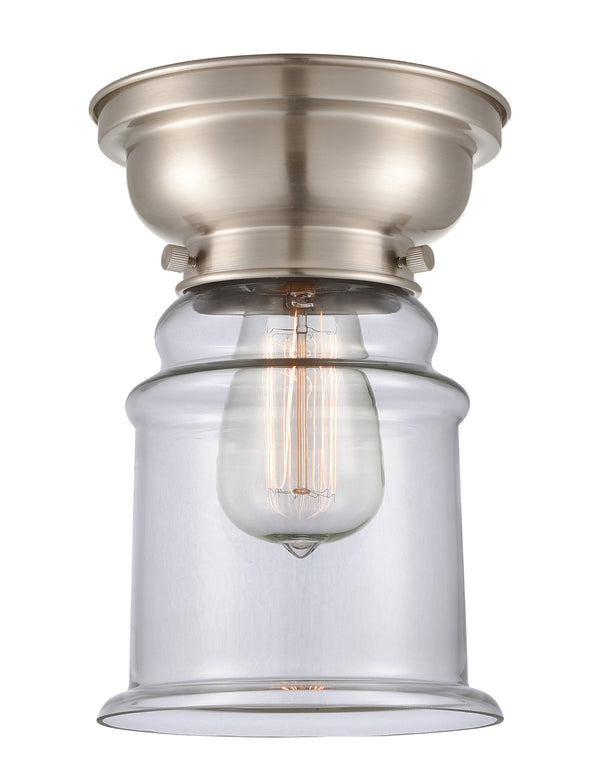Canton Flush Mount shown in the Brushed Satin Nickel finish with a Clear shade