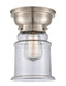Canton Flush Mount shown in the Brushed Satin Nickel finish with a Clear shade