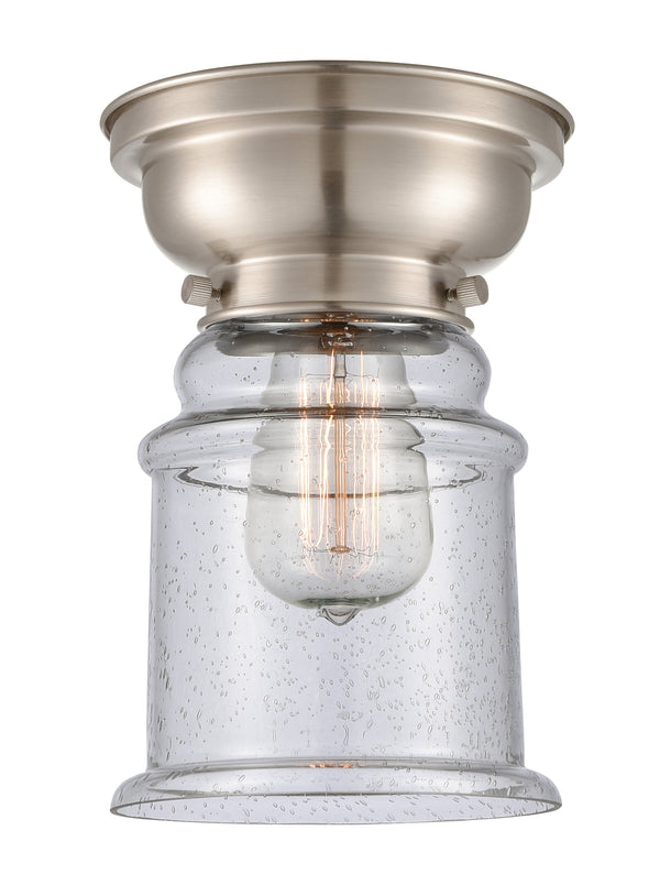 Canton Flush Mount shown in the Brushed Satin Nickel finish with a Seedy shade