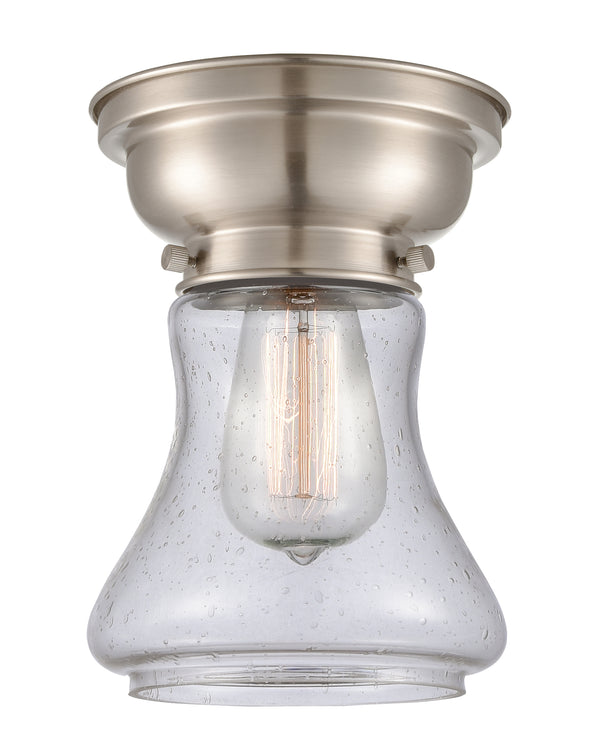 Bellmont Flush Mount shown in the Brushed Satin Nickel finish with a Seedy shade