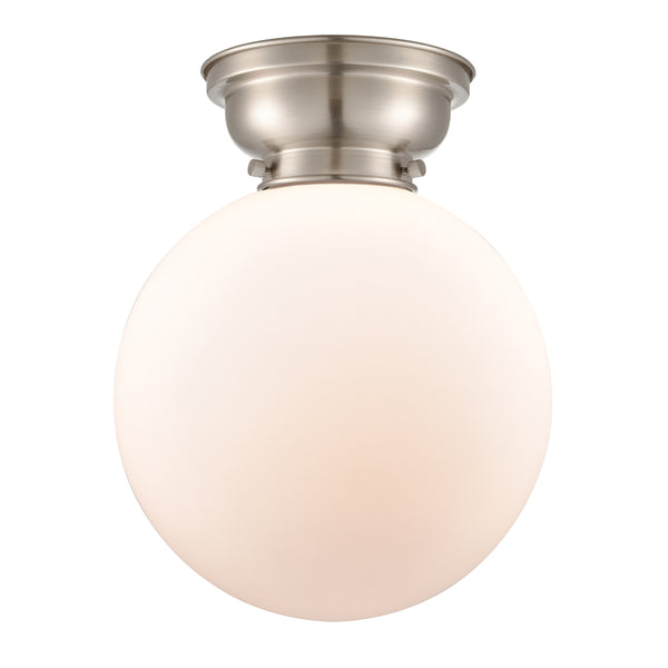 Beacon Flush Mount shown in the Brushed Satin Nickel finish with a Matte White shade