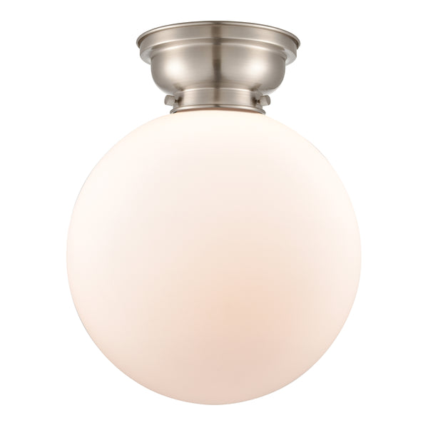 Beacon Flush Mount shown in the Brushed Satin Nickel finish with a Matte White shade
