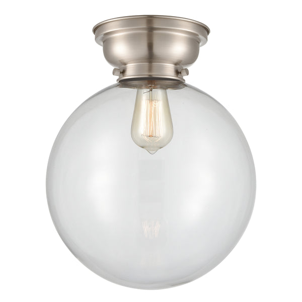 Beacon Flush Mount shown in the Brushed Satin Nickel finish with a Clear shade