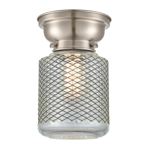 Stanton Flush Mount shown in the Brushed Satin Nickel finish with a Clear Wire Mesh shade