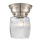 Colton Flush Mount shown in the Brushed Satin Nickel finish with a Clear Halophane shade