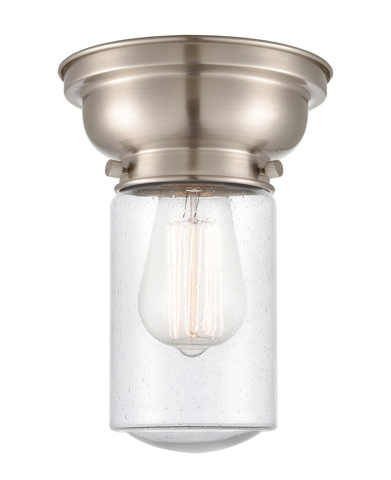 Dover Flush Mount shown in the Brushed Satin Nickel finish with a Seedy shade