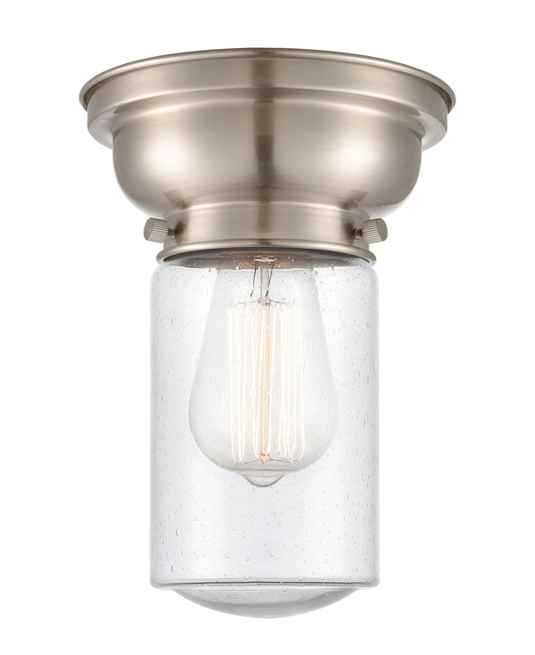 Dover Flush Mount shown in the Brushed Satin Nickel finish with a Seedy shade