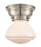 Olean Flush Mount shown in the Brushed Satin Nickel finish with a Matte White shade