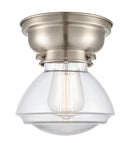 Olean Flush Mount shown in the Brushed Satin Nickel finish with a Clear shade