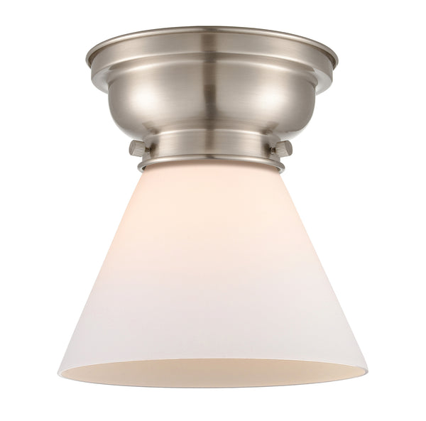 Cone Flush Mount shown in the Brushed Satin Nickel finish with a Matte White shade