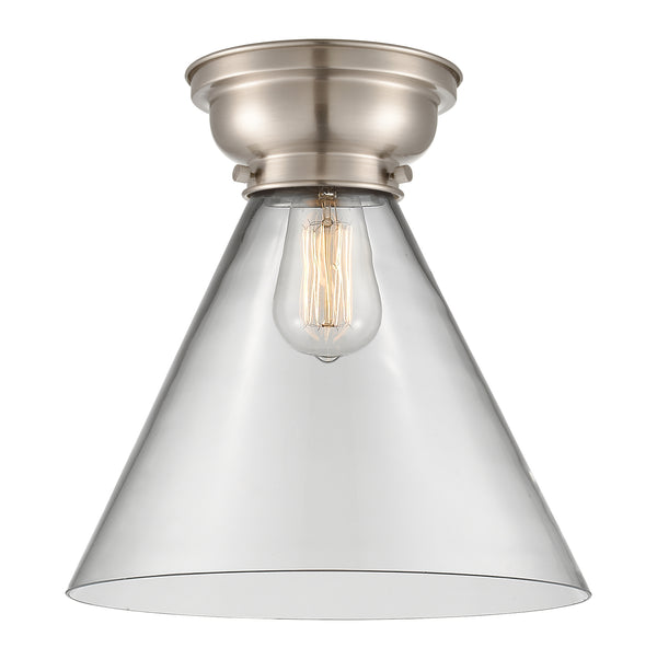Cone Flush Mount shown in the Brushed Satin Nickel finish with a Clear shade