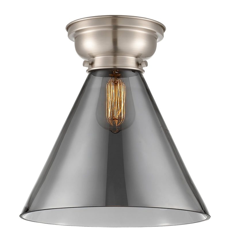 Cone Flush Mount shown in the Brushed Satin Nickel finish with a Plated Smoke shade