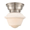 Oxford Flush Mount shown in the Brushed Satin Nickel finish with a Matte White shade