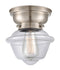 Oxford Flush Mount shown in the Brushed Satin Nickel finish with a Clear shade