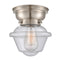 Oxford Flush Mount shown in the Brushed Satin Nickel finish with a Seedy shade