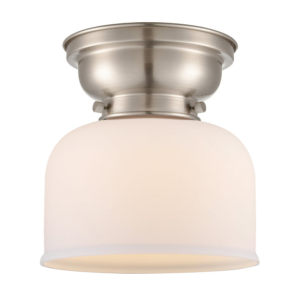 Bell Flush Mount shown in the Brushed Satin Nickel finish with a Matte White shade