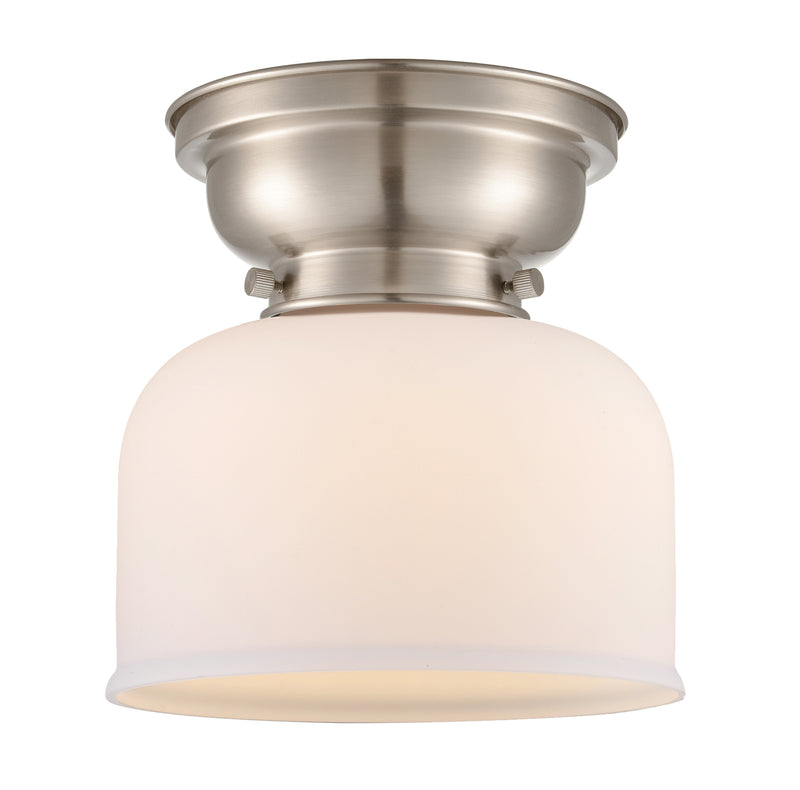 Bell Flush Mount shown in the Brushed Satin Nickel finish with a Matte White shade