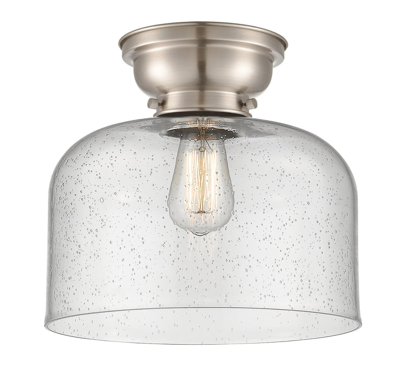 Bell Flush Mount shown in the Brushed Satin Nickel finish with a Seedy shade