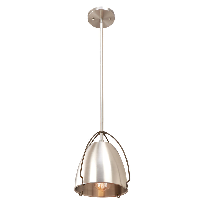 Rani Mini Pendant shown in the Black/Satin Nickel finish with a Brushed Satin Nickel shade