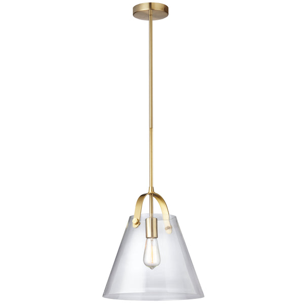 Dainolite 1 Light Incandescent Pendant, Aged Brass with Clear Glass 871P-AGB