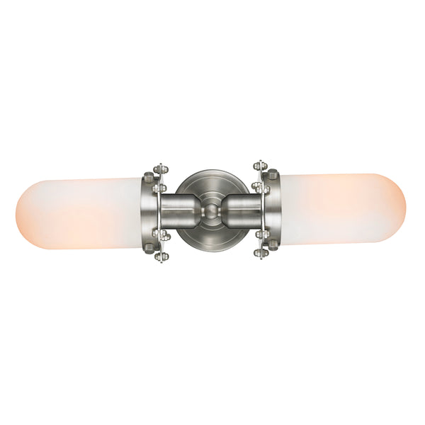 Centri Bath Vanity Light shown in the Brushed Satin Nickel finish with a Matte White shade